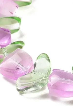 Livraison Express 14 perles en verre - Tulipe rose - 15 x 15 mm