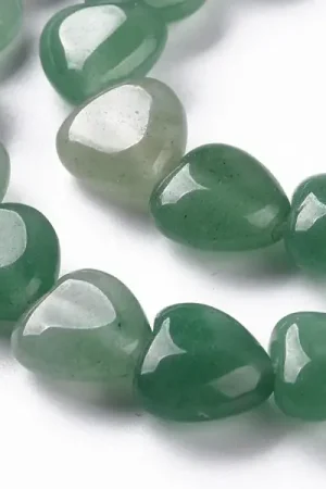 Vente Directe 10 perles en forme de cœur en aventurine verte - 10 mm