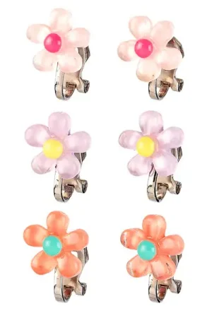Lot de 3 paires de boucles d'oreilles à clip - Fleur Expédition Rapide