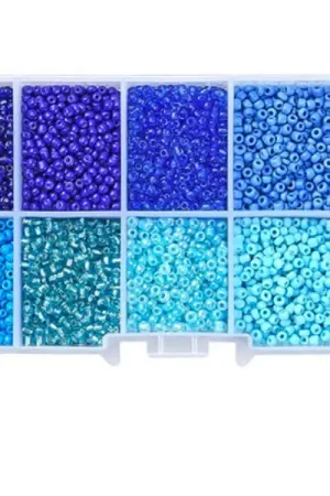 Vente Directe Boite de perles de rocailles - 10 Nuances bleues- 2,5mm - 8500 pcs