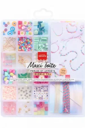 Quantité Limitée Maxi boîte Bubble Tea - 20 compartiments perles & apprêts pour création de bijoux