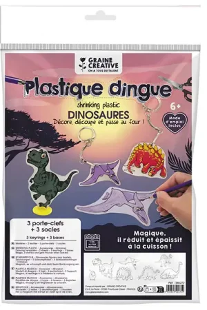 Kit plastique dingue Graine Créative dinosaures 3 porte-clés Produit De Marque