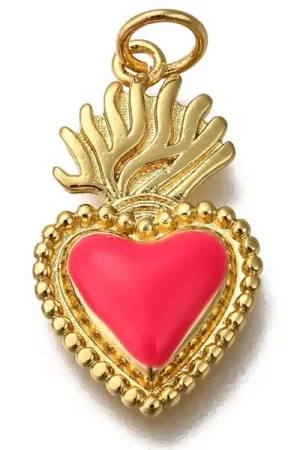 Breloque cœur émaillée en laiton doré à l’or fin – Rose Nouvelle Collection