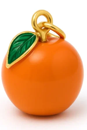 Nouvel Arrivage Breloque orange émaillée en laiton doré à l’or fin