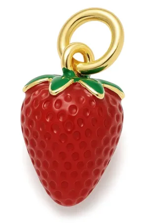 Breloque fraise émaillée en laiton doré à l’or fin Authentique