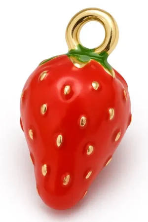 Nouvel Arrivage Breloque fraise émaillée en laiton doré à l’or fin