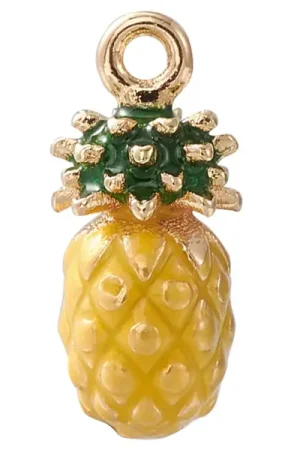 Pas Cher Breloque ananas émaillée en laiton doré à l’or fin