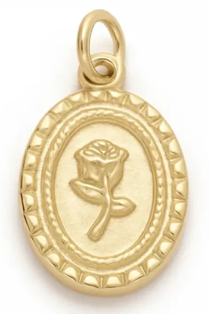 Breloque ovale avec rose en acier inoxydable 316 plaqué or Authentique