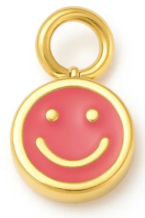 Top Vente Breloque visage souriant en émail cerise sur acier inoxydable 304 plaqué or 14K