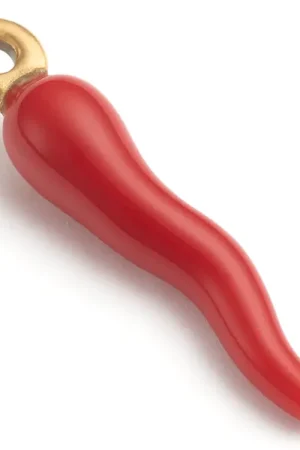 Breloque corne italienne en émail rouge foncé sur acier inoxydable 304 plaqué or Satisfait Ou Remboursé