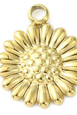 Promotion breloque fleur en acier inoxydable 304 doré à l’or fin 14K