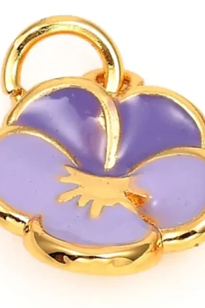 Breloque fleur émaillée lilas en laiton doré à l’or fin Remise