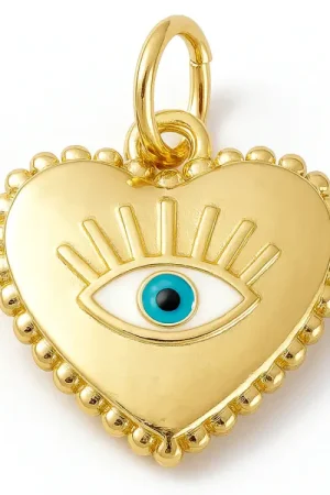 Nouveauté Breloque cœur doré œil turquoise plaqué or 18K
