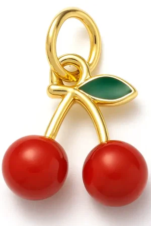 Breloque cerises émaillées en laiton plaqué or 18 K – Duo fruité pour créations DIY Certifié