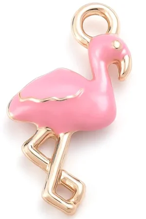 Breloque flamant rose émaillée rose en laiton doré – Touche tropicale pour bijoux DIY Super Prix