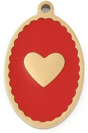 Jusqu'à Épuisement Des Stocks Pendentif ovale cœur émaillé rouge plaqué or 18K
