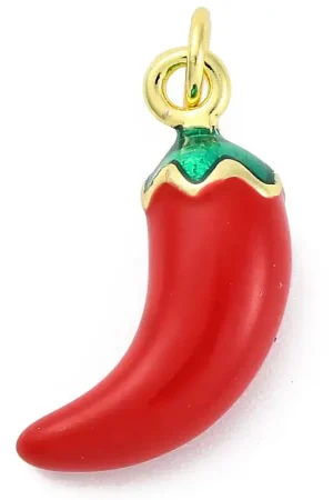Super Prix Breloque piment émaillé en laiton plaqué or 18 K