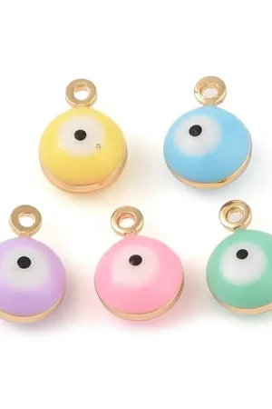 Lot de 10 Breloques grelot oeil émaillé pastel plaqué or 18 K Nouvelle Collection
