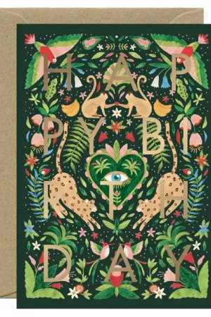 Carte d'anniversaire aquarelle & dorure - Green Jungle Birthday - ATWS Commander Vite