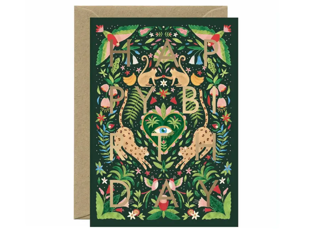 Carte d'anniversaire aquarelle & dorure - Green Jungle Birthday - ATWS Commander Vite