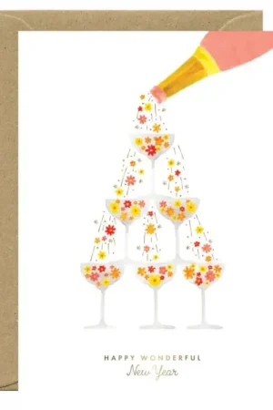 Carte de voeux aquarelle & dorure - Flower champagne - ATWS Promotion Saisonnière