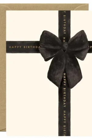 Offre Limitée Carte d'anniversaire aquarelle & dorure - Happy Birthday Black Bow - ATWS