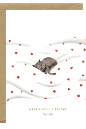 Carte d'anniversaire aquarelle & dorure - Cosy Cat - ATWS Nouvel Arrivage