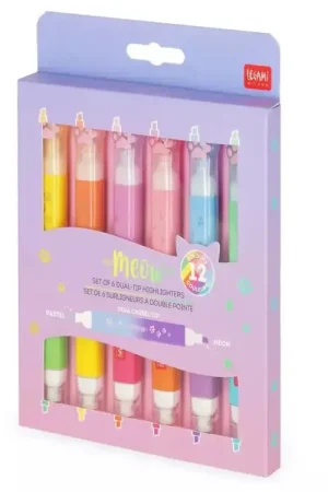 Nouvel Arrivage Set de 6 Surligneurs à Double Pointe Meow - Legami