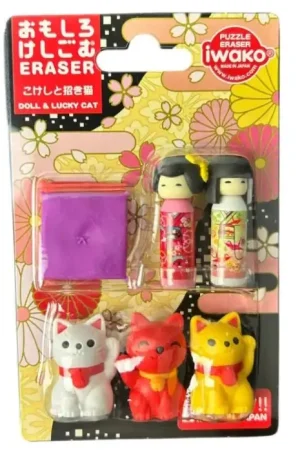 Promotion Saisonnière Set de gommes kawaii - Kokashi & Lucky Cat - Iwako (Made in Japan)