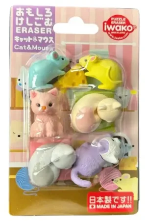 Set de gommes kawaii - Chat et Souris - Iwako (Made in Japan) Offre Limitée