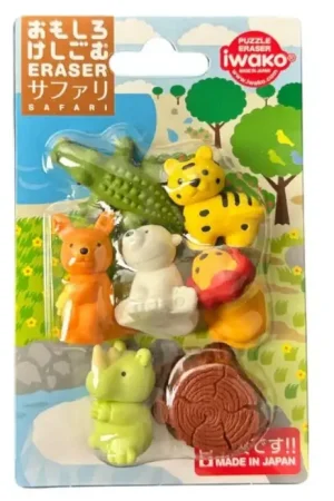 Set de gommes kawaii - Safari - Iwako (Made in Japan) Promotion Saisonnière