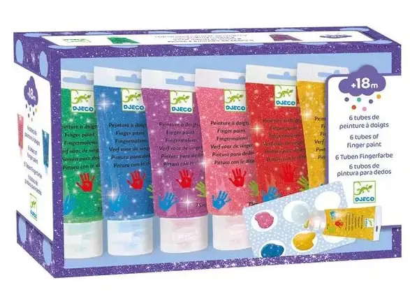 Nouveauté 6 tubes de peinture à doigts - Paillettes - Djeco