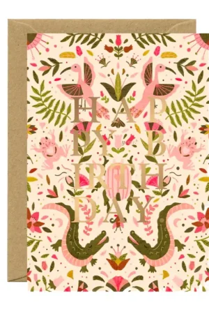 Nouveauté Carte Happy birthday pink croco à détails dorés - ATWS