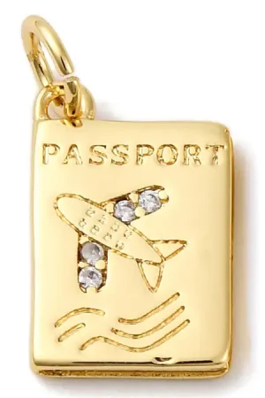 Breloque passeport strass - laiton doré à l’or fin Vente Directe