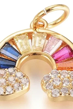 Meilleur Prix Breloque arc-en-ciel multicolore strass - laiton doré à l’or fin