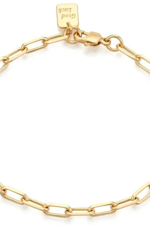 Bracelet chaîne trombone médaille Good Luck 21,5 cm - laiton doré à l’or fin Offre Exclusive