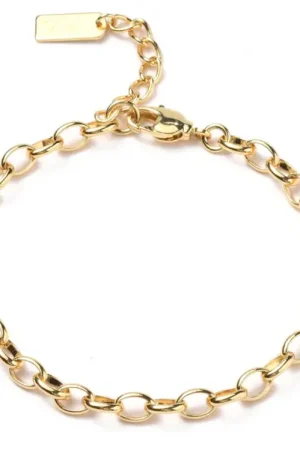 Bracelet chaîne câble estampille Hand Made 19,5 cm - laiton doré à l’or fin Solde