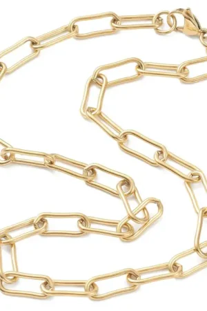 Collier chaîne trombone 45,2 cm - acier inoxydable 304 doré à l’or fin Pas Cher