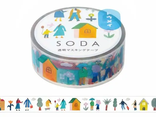 Masking tape transparent - Motif village - KINGJIM SODA Paiement Sécurisé