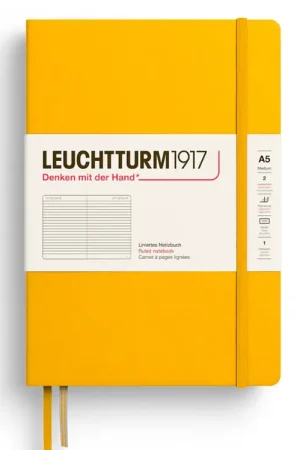 Certifié Carnet de notes Leuchtturm A5 à couverture rigide - jaune tournesol - pages lignées