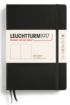 Satisfait Ou Remboursé Carnet de notes Leuchtturm A5 à couverture rigide - noir - pages blanches