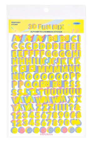 Stickers 3D lettres et chiffres - Jaune Prix Promo