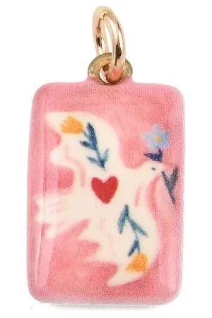 Meilleur Prix Breloque rectangle rose oiseau - laiton doré clair