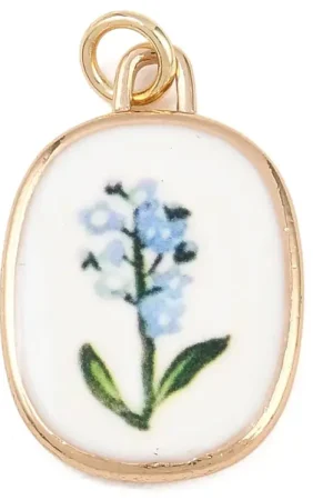 Breloque ovale fleur bleue - laiton doré clair Produit De Marque