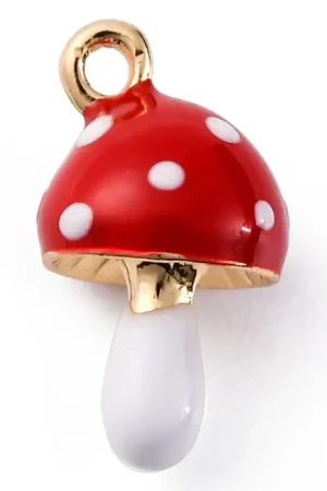 Commander Maintenant Breloque champignon rouge émaillée - doré