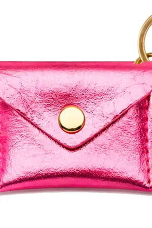 Certifié Porte-clés Mini Enveloppe en cuir - Rose cyclamen