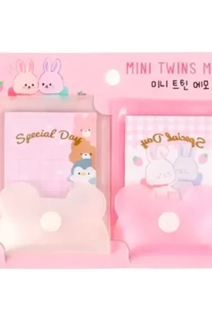 Lot de 2 Mini blocs mémo pochettes Twins - Rose et blanc Remise