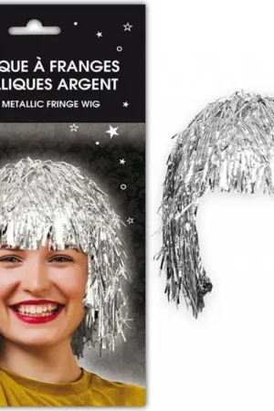 Bon Marché Perruque à franges métal Argent pour déguisement