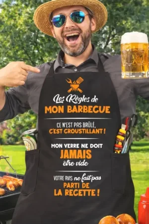 Réduction Tablier Cadeau Humoristique Les règles de mon Barbecue
