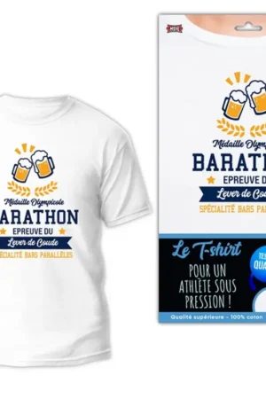 Bon Plan T-shirt homme humoristique Médaille Olympicole Barathon Taille M/L